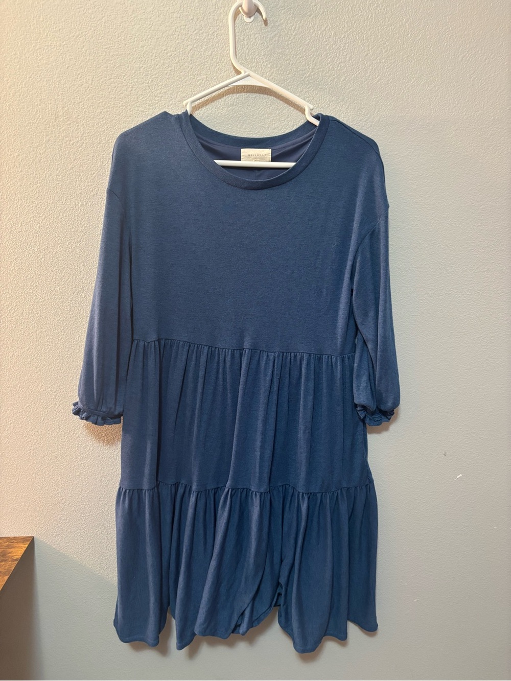 MELLODAY Navy Blue Long Sleeve Tiered Tunic Dress Womens Medium Flowy Mini